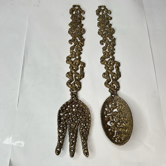 Set of Two (2) Serving Set Perforated Brass Copper Jerusalem Themed - Never Used - Picture 1 of 7